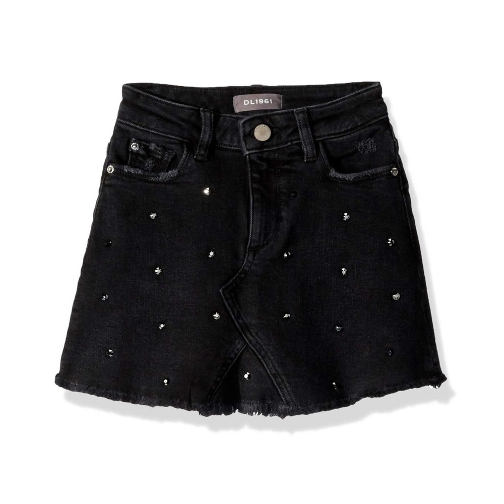 Girls DL1961 Black Denim Jenny classic A-line Jean skirt w/ rhinestones size 7